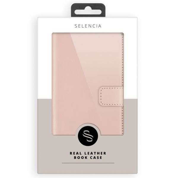 Selencia Echt Lederen Bookcase iPhone SE (2022 / 2020) / 8 / 7 / 6(s) - Roze / Rosa / Pink