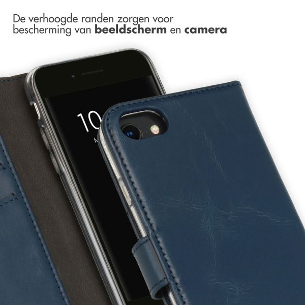 Selencia Echt Lederen Bookcase iPhone SE (2022 / 2020) / 8 / 7 / 6(s) - Blauw / Blau / Blue