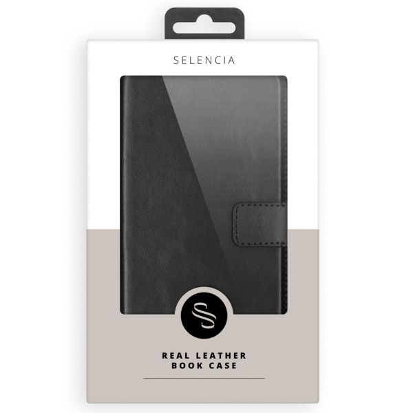Selencia Echt Lederen Bookcase Samsung Galaxy A70 - Zwart / Schwarz / Black