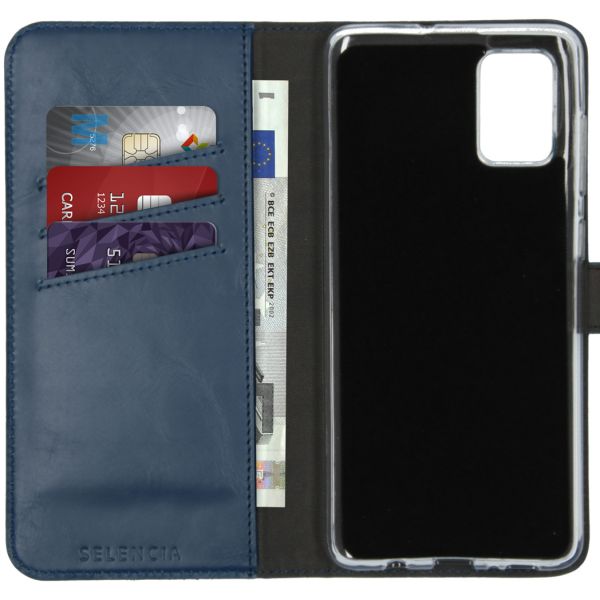Selencia Echt Lederen Bookcase Samsung Galaxy A71 - Blauw / Blau / Blue