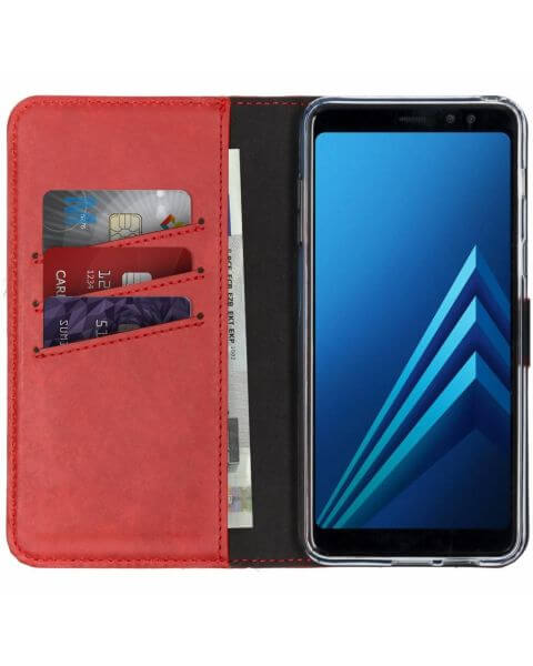 Selencia Echt Lederen Bookcase Samsung Galaxy A8 (2018) - Rood / Rot / Red