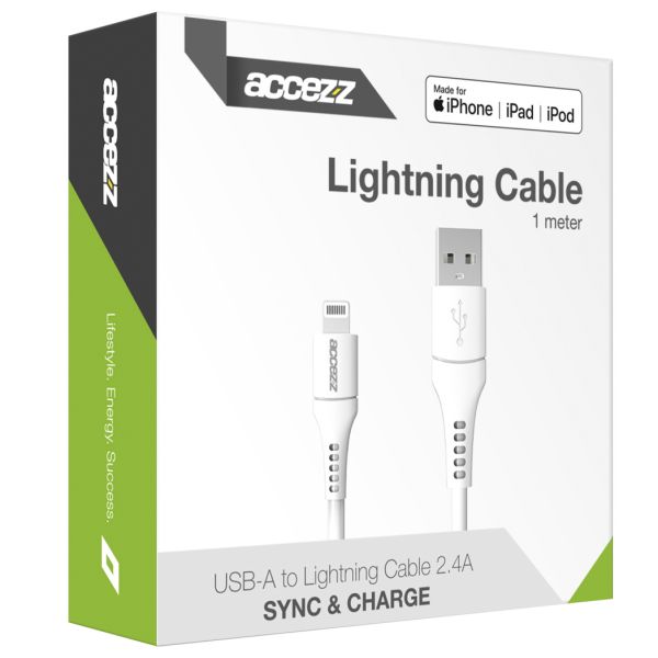 Accezz Lightning naar USB kabel - MFi certificering - 1 meter - Wit / Weiß / White