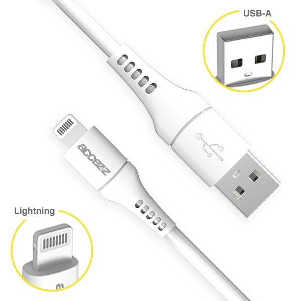 Accezz Lightning naar USB kabel - MFi certificering - 2 meter - Wit / Weiß / White