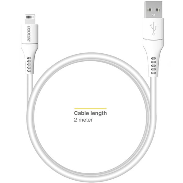 Accezz Lightning naar USB kabel - MFi certificering - 2 meter - Wit / Weiß / White