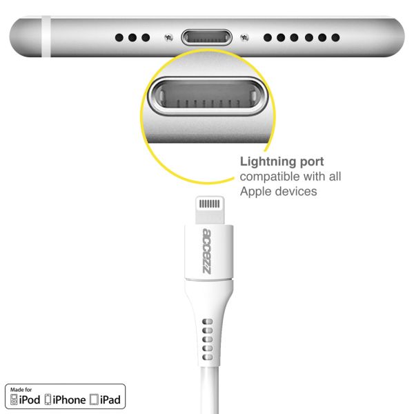 Accezz Lightning naar USB-C kabel - MFi certificering - 0,2 meter - Wit / Weiß / White