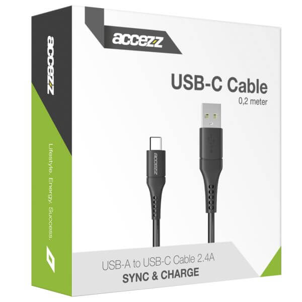 Accezz USB-C naar USB kabel - 0,2 meter - Zwart / Schwarz / Black