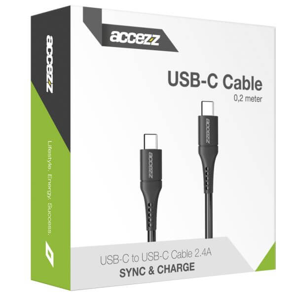 Accezz USB-C naar USB-C kabel - 0,2 meter - Zwart / Schwarz / Black