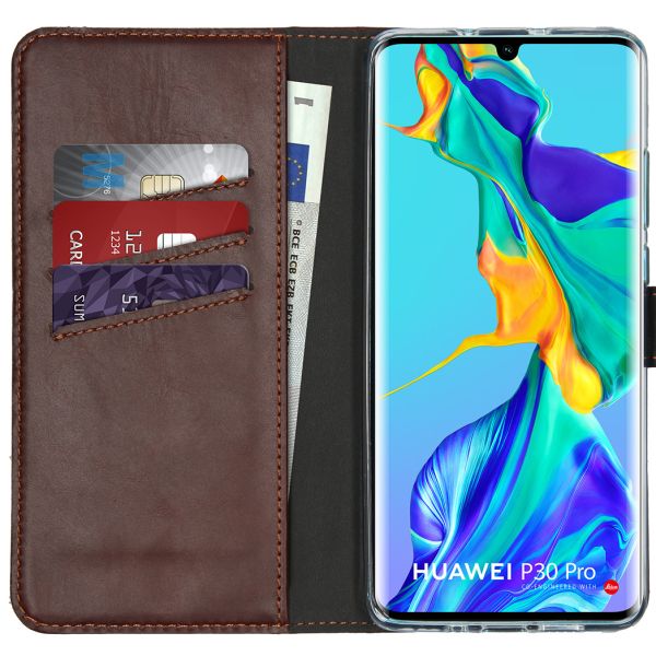 Selencia Echt Lederen Bookcase Huawei P30 Pro - Bruin / Braun  / Brown