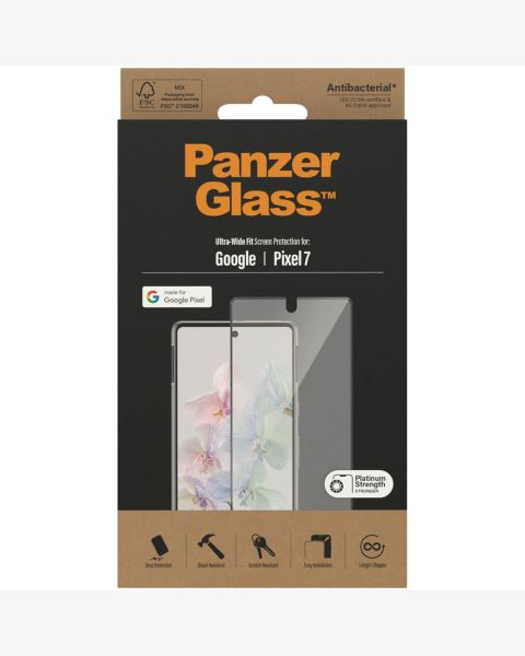 PanzerGlass Ultra-Wide Fit Anti-Bacterial Screenprotector Google Pixel 7 - Zwart / Schwarz / Black