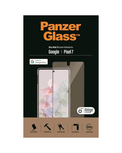 PanzerGlass Ultra-Wide Fit Anti-Bacterial Screenprotector Google Pixel 7 - Zwart / Schwarz / Black