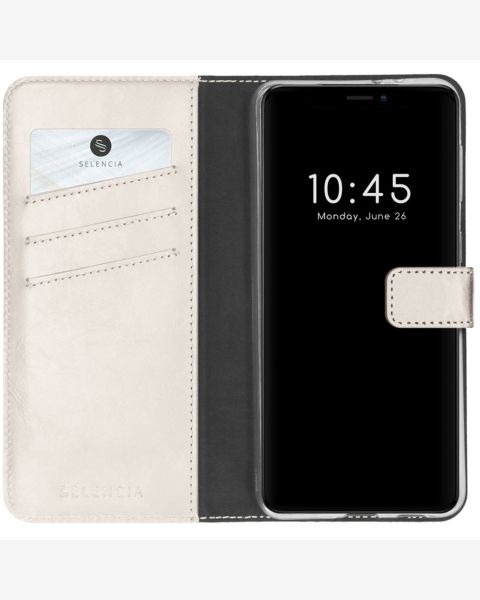 Selencia Echt Lederen Bookcase iPhone 13 Mini - Lichtgrijs / Hellgrau    / Light Gray