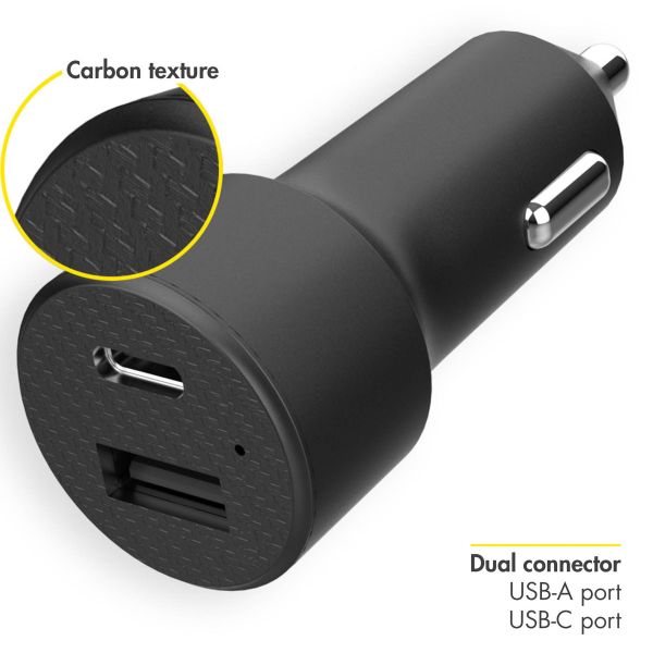 Accezz Car Charger met USB-C naar USB-C kabel - Autolader - 20 Watt - 1 meter - Zwart / Schwarz / Black