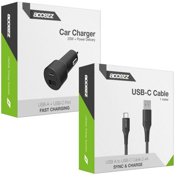 Accezz Car Charger met Micro-USB naar USB kabel - Autolader - 20 Watt - 1 meter - Zwart / Schwarz / Black