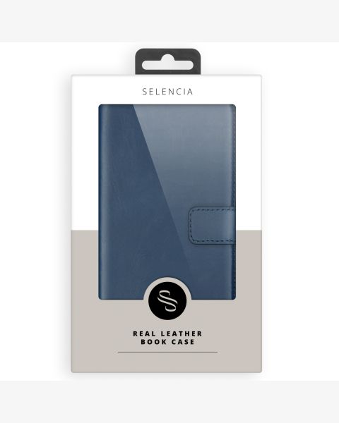 Selencia Echt Lederen Bookcase iPhone 15 Pro Max - Blauw / Blau / Blue