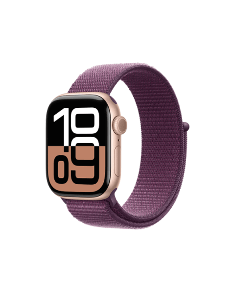 Apple Watch Series 10 | 42mm | Aluminium Case Rose Goud | Paarse sport loop | GPS | WiFi