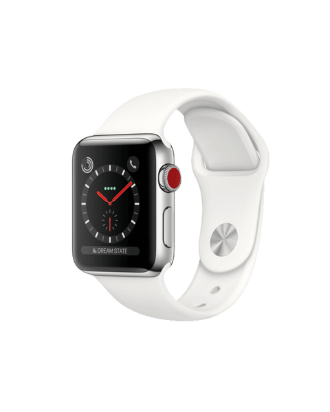 Refurbished.nl Refurbished Apple Watch Series 3 | 38mm | Stainless Steel Case Zilver | Wit sportbandje | GPS | WiFi + 4G aanbieding