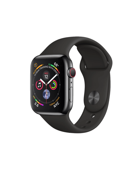 Apple Watch Series 4 | 40mm | Stainless Steel Case Zwart | Zwart sportbandje | GPS | WiFi + 4G