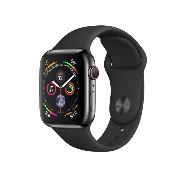 Apple Watch Series 4 | 40mm | Stainless Steel Case Zwart | Zwart sportbandje | GPS | WiFi + 4G