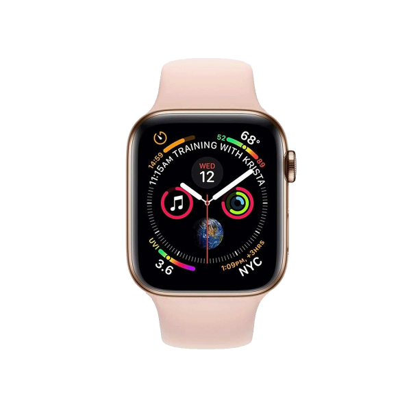 Apple Watch Series 4 | 44mm | Stainless Steel Case Goud | Roze sportbandje | GPS | WiFi + 4G