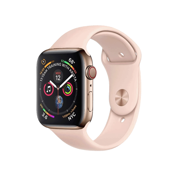 Apple Watch Series 4 | 44mm | Stainless Steel Case Goud | Roze sportbandje | GPS | WiFi + 4G