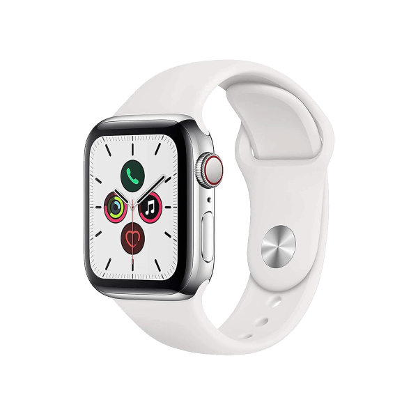 Apple Watch Series 5 | 40mm | Stainless Steel Case Zilver | Wit Sportbandje | GPS | WiFi + 4G