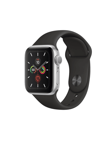 Refurbished Apple Watch Series 5 | 40mm | Aluminium Case Zilver | Zwart sportbandje | GPS | WiFi + 4G