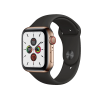 Apple Watch Series 5 | 44mm | Stainless Steel Case Goud | Zwart sportbandje | GPS | WiFi + 4G