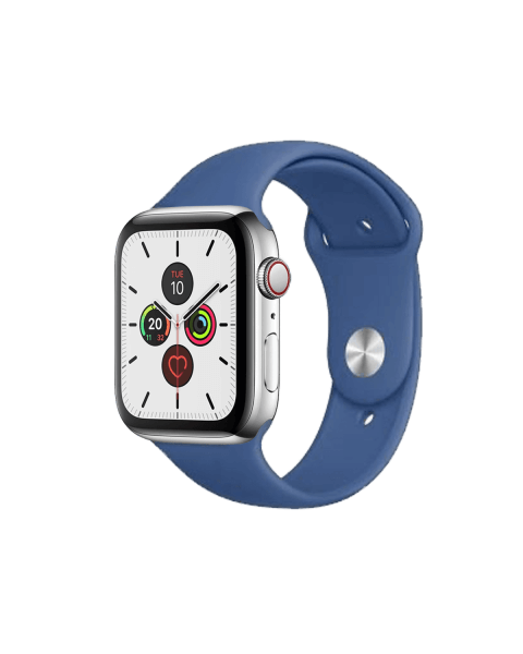 Apple Watch Series 5 | 44mm | Stainless Steel Case Zilver | Delft Blauw sportbandje | GPS | WiFi + 4G
