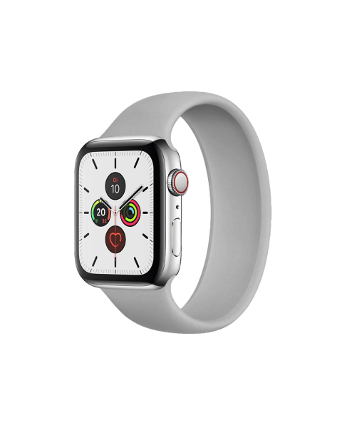 Refurbished.nl Apple Watch Series 5 | 44mm | Stainless Steel Case Zilver | Grijs sport loop | GPS | WiFi + 4G aanbieding