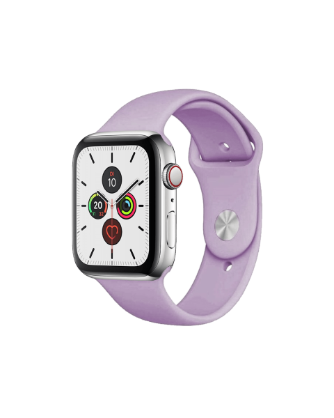 Apple Watch Series 5 | 44mm | Stainless Steel Case Zilver | Paars sportbandje | GPS | WiFi + 4G