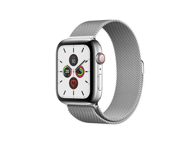 Apple Watch Series 5 | 44mm | Stainless Steel Case Zilver | Zilver Milanees bandje | GPS | WiFi + 4G C-grade