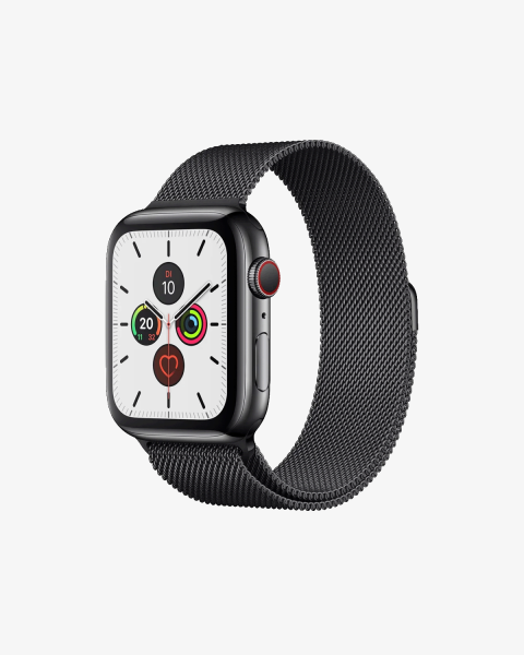 Apple Watch Series 5 | 44mm | Stainless Steel Case Zwart | Zwart Milanees bandje | GPS | WiFi + 4G