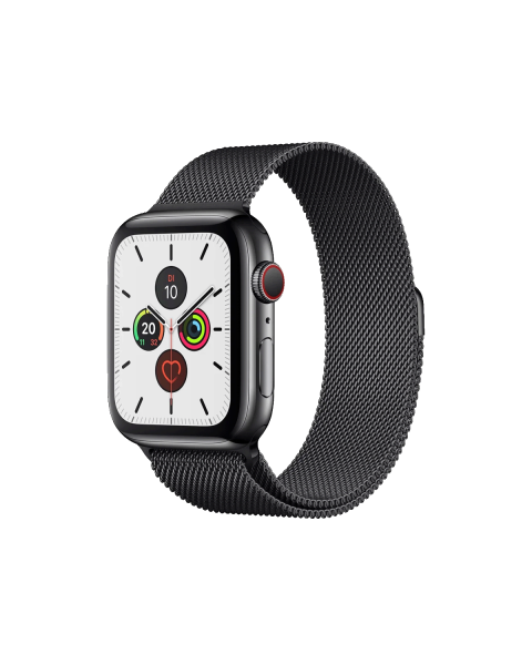 Apple Watch Series 5 | 44mm | Stainless Steel Case Zwart | Zwart Milanees bandje | GPS | WiFi + 4G