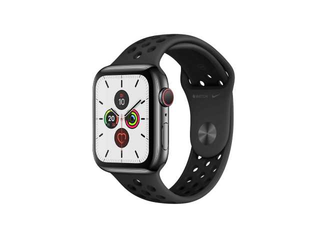 Apple Watch Series 5 | 44mm | Stainless Steel Case Zwart | Zwart Nike sportbandje | GPS | WiFi + 4G A-grade