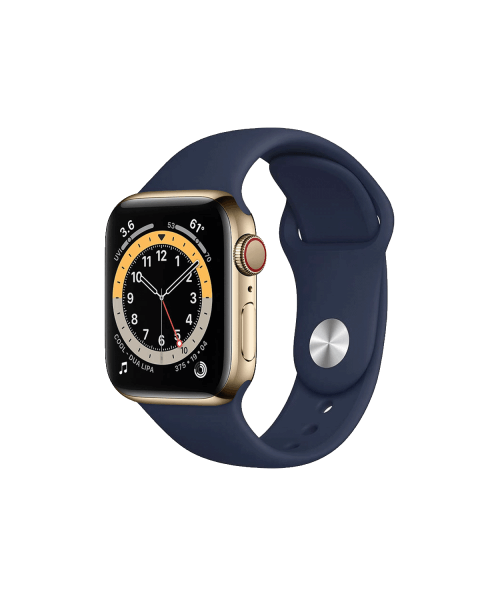 Apple Watch Series 6 | 40mm | Stainless Steel Case Goud | Deep Navy sportbandje | GPS | WiFi + 4G