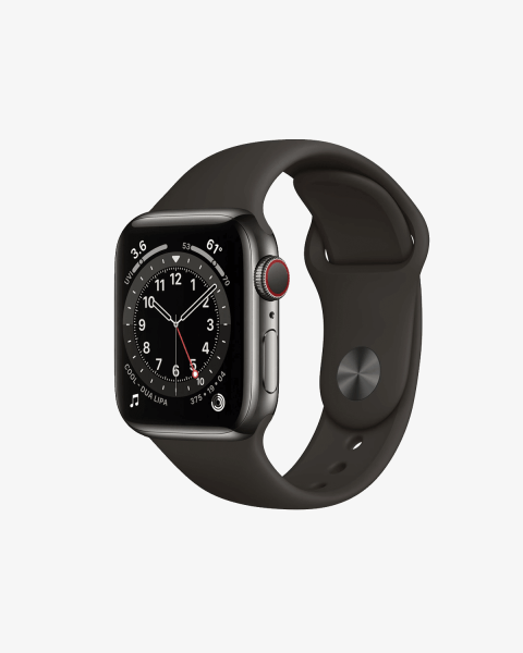 Apple Watch Series 6 | 40mm | Stainless Steel Case Grafiet | Zwart sportbandje | GPS | WiFi + 4G