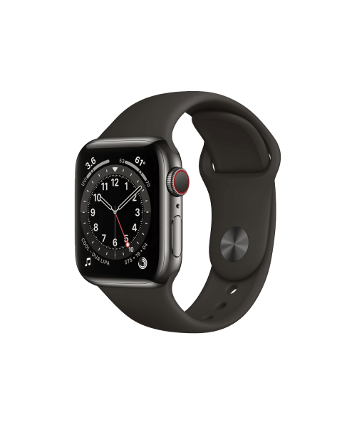 Apple Watch Series 6 | 40mm | Stainless Steel Case Grafiet | Zwart sportbandje | GPS | WiFi + 4G