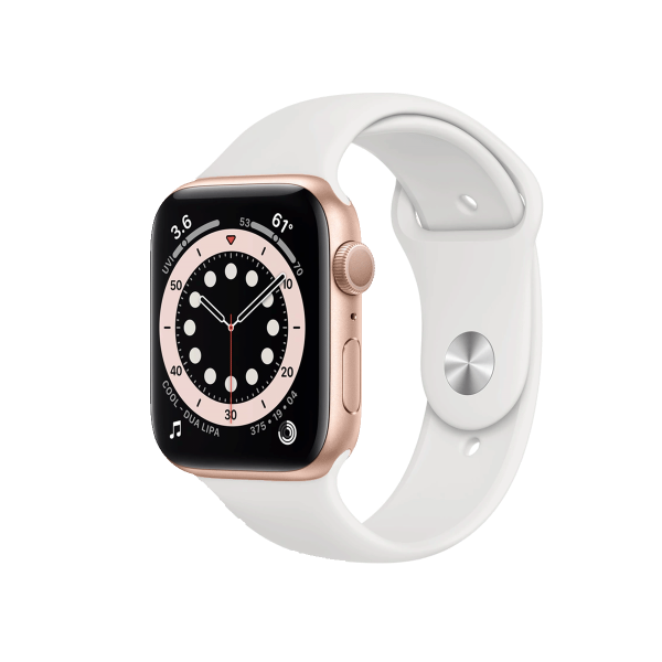 Apple Watch Series 6 | 44mm | Aluminium Case Goud | Wit sportbandje | GPS | WiFi + 4G