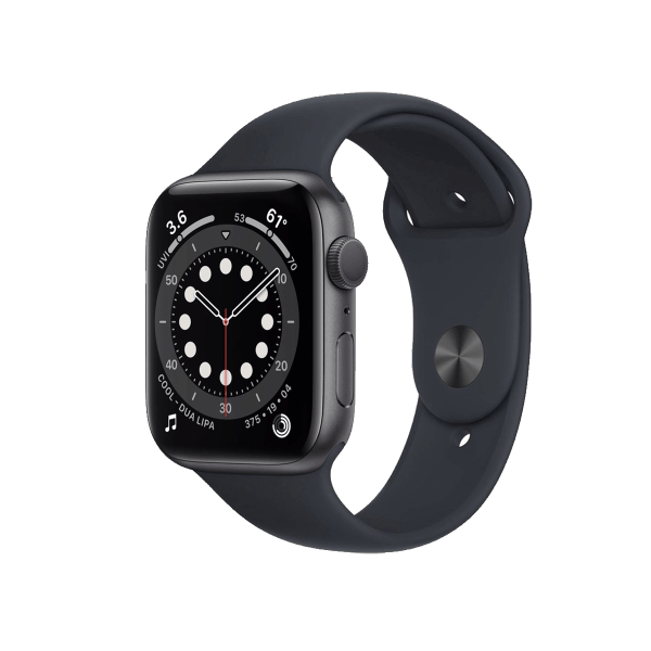 Apple Watch Series 6 | 44mm |  Aluminium Case Spacegrijs | Middernacht Blauw sportbandje | GPS | WiFi + 4G