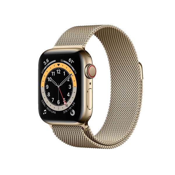 Apple Watch Series 6 | 44mm | Stainless Steel Case Goud | Goud Milanees bandje | GPS | WiFi + 4G