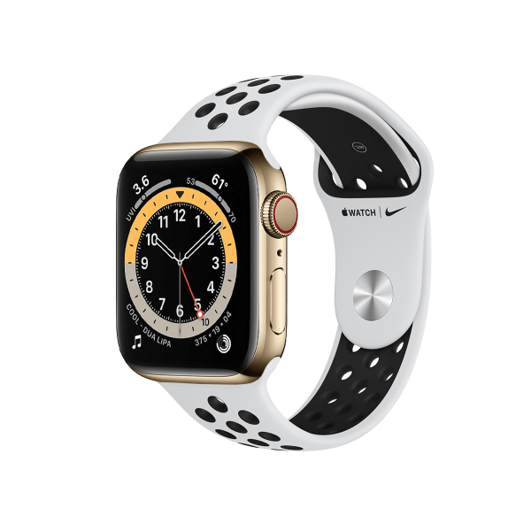 Apple Watch Series 6 | 44mm | Stainless Steel Case Goud | Wit Nike sportbandje | GPS | WiFi + 4G