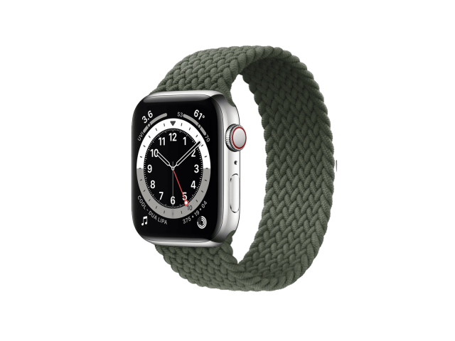 Apple Watch Series 6 | 44mm | Stainless Steel Case Zilver | Groen gevlochten solo loop | GPS | WiFi + 4G B-grade