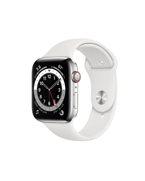 Apple Watch Series 6 | 44mm | Stainless Steel Case Zilver | Wit sportbandje | GPS | WiFi + 4G