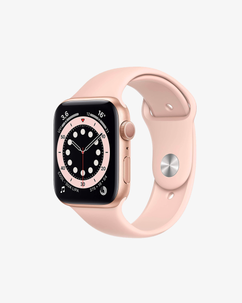 Apple Watch Series 6 | 44mm | Aluminium Case Goud | Roze sportbandje | GPS | WiFi + 4G