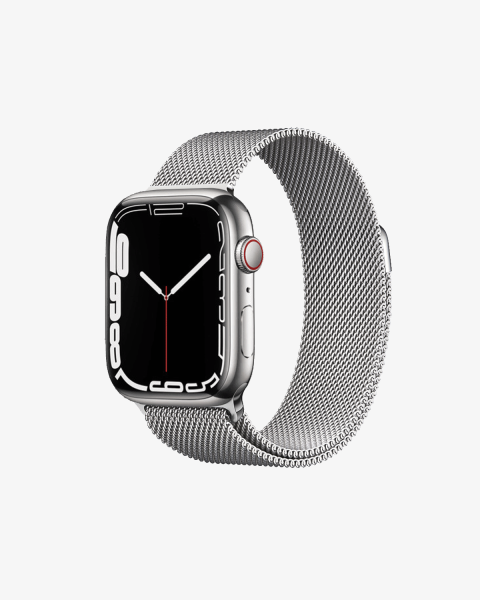 Apple Watch Series 7 | 41mm | Stainless Steel Case Zilver | Zilver Milanees bandje | GPS | WiFi + 4G