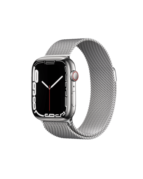Apple Watch Series 7 | 41mm | Stainless Steel Case Zilver | Zilver Milanees bandje | GPS | WiFi + 4G