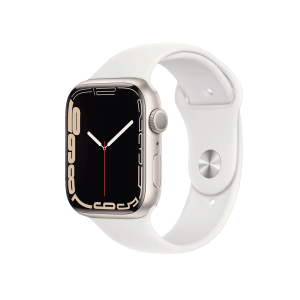 Apple Watch Series 7 | 45mm | Aluminium Case Sterrenlicht | Wit sportbandje | GPS | WiFi + 4G