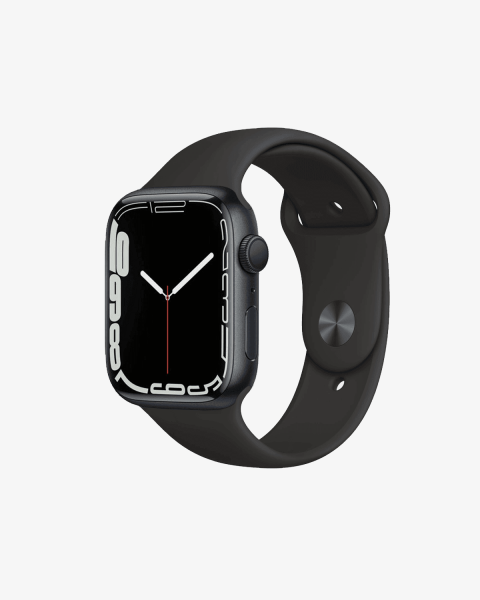 Apple Watch Series 7 | 45mm | Aluminium Case Middernacht Blauw | Zwart sportbandje | GPS | WiFi + 4G