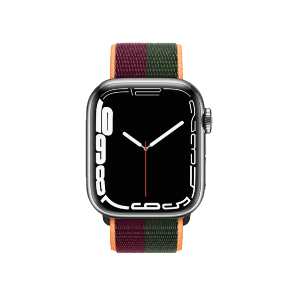 Apple Watch Series 7 | 45mm | Stainless Steel Case Zilver | Donker Kers/Bos Groen sportbandje | GPS | WiFi + 4G