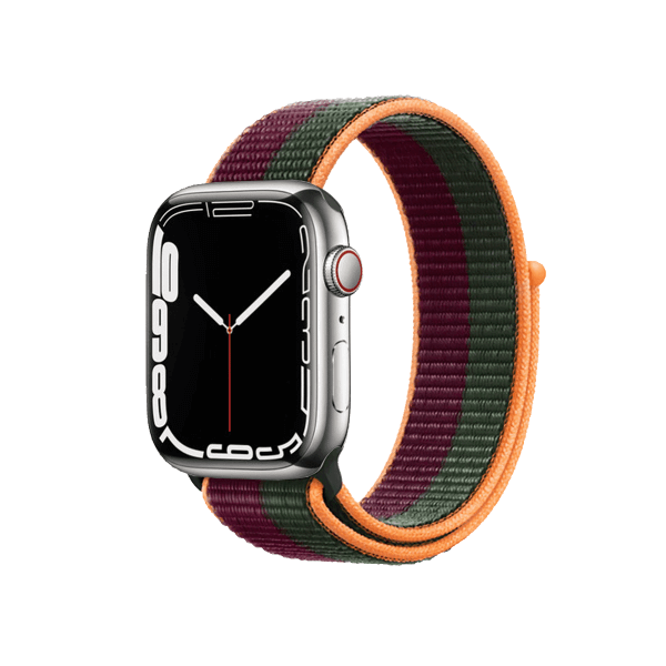 Apple Watch Series 7 | 45mm | Stainless Steel Case Zilver | Donker Kers/Bos Groen sportbandje | GPS | WiFi + 4G